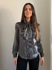 Monsoon Shimmering Silver Satin  Pussybow Blouse Size 10- 22