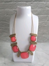 Gold Tone Statement Necklace Pink Stones /Gold Tone Charms 16"+3" extender VGC