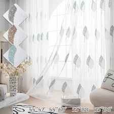 Pair Embroidered Voile Sheer Curtains Leave Tree Screening Yarn Voile Net Drapes