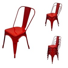 Red Metal Dining Chairs, Red Tolix Chair, Red Metal Stacking Chairs for cafes