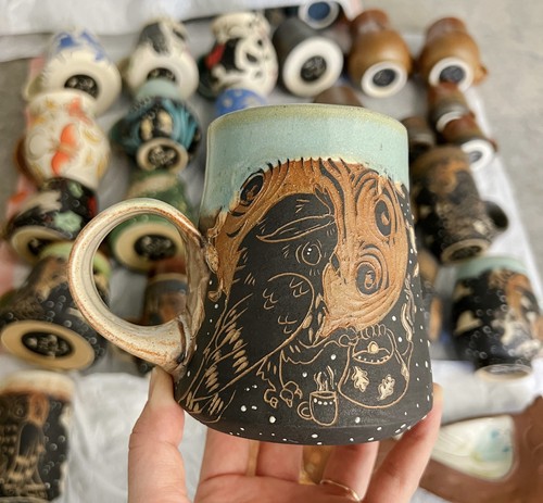 Pitch pine pottery teatime - pitch, owl