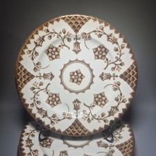 6x Vintage English Ironstone Tableware, EIT Brown 'Blossoms' Dinner Plate 24.5cm