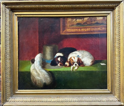 Antique painting two - dogs,