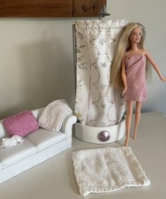 Barbie Shower room play set with sofa cat and Barbie Doll clothes shoes bag etc