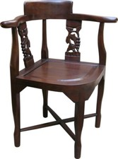 Solid Mahogany Traditional Corner Chair Carved Details Wax Polish Finish CHR024