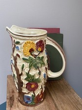 Vintage Indian Tree Jug Pitcher By H.J. Wood Hand Painted Majolica Style 1950s