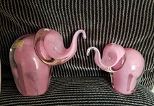 Collectable 1967 Vintage Wedgwood Pink Glass Elephants 1  Adult  1 Baby