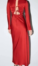 Zara long sleeve tie back midi red dress size xs 6 uk rrp 49.99£