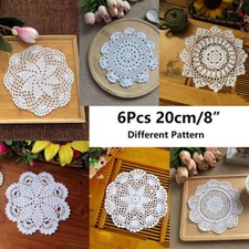 6Pcs White Vintage Hand Crochet Lace Doilies Round Table Mats Flower Doily 20cm