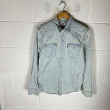 Levis Shirt Mens Small Blue Denim Pearl Snap Red Tab Western Cowboy Yolks*