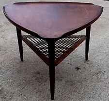 1960's Poul Jensen Selig Denmark Teak Guitar Pick End Table Woven Cane Bottom *