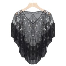 Gatsby Bridal Wedding Evening Wraps 1920s Sequin Shawl Lady Cape Up Shrug-PJ11
