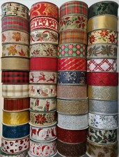 63mm Christmas Ribbon Wire Edged Tree Decoration Crafts Glitter Bow UK FAST POST