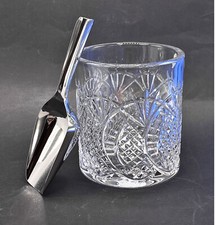 Waterford Crystal Seahorse Cut Boxed 6 Inch Ice Bucket & Metal Scoop Unused 1st