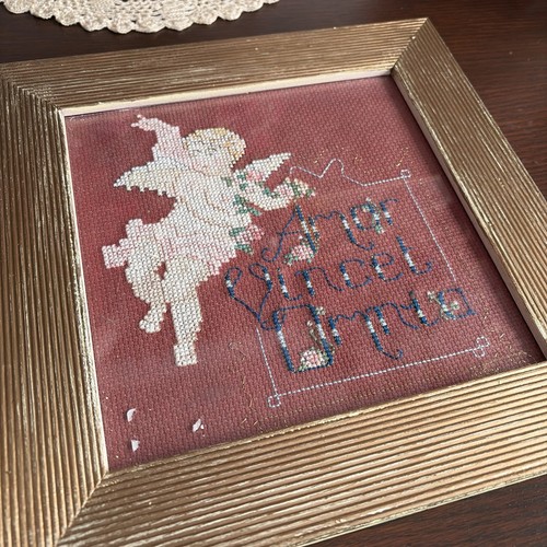 Vintage framed cherub tapestry - framed,