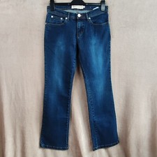 B.Young Y2k Womens Jeans Rhinestone Logo Dark Blue Wash Bootleg Size 30 Low Rise