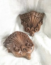 Antique Hand Carved Wooden Wall Sconce Pocket Acanthus Leaves, Shells, Scrolls 