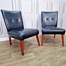 Mid Century Vinyl Chairs Lounge Cocktail Retro Scandi MCM Danish Pair 2 Vintage 