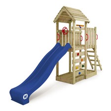 WICKEY Climbing Frame Swing Set Joyflyer with wooden roof and slide