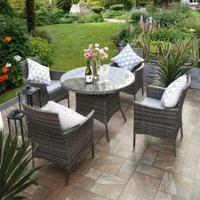 Rattan Garden Furniture Set 4 Seater with Round Dining Table Chairs for Outdoor