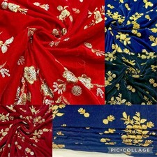 Floral Embroidered 9000 Micro Velvet Fabric fancy Dressing Craft Material 45''
