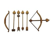 6x Valentines Bow Arrow Heart Wooden Shape Assorted MDF Craft Decoration