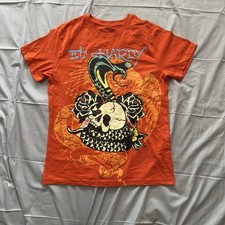 Ed Hardy  Orange Skull &  Cobra T Shirt Size S