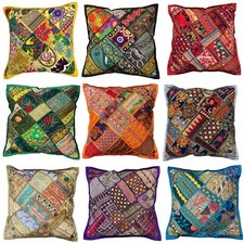 Indian Cushion Covers Pillow Home Decor 16x16" Vintage Embroidery Patchwork Boho