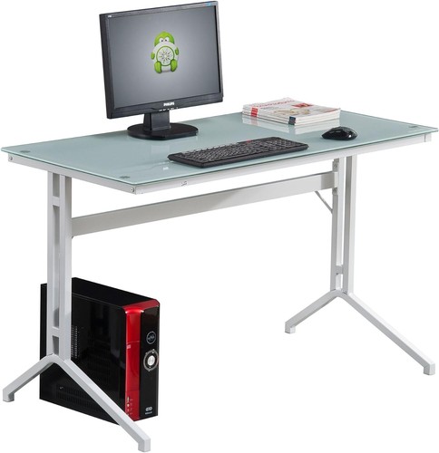 White glass computer desk home - white,