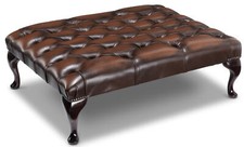 Large Chesterfield Footstool 100% Antique Brown Leather