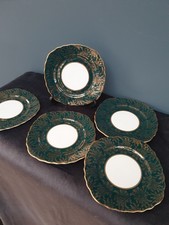 Vintage Colclough Forest Green And Gold Tea Plates X 5