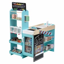 Kids Wooden Supermarket Shop Play Set with Trolley Shelves Cash Register Toy New