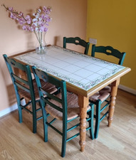 Table & Chairs Farmhouse Kitchen Dining French Vintage Rustic France Tiled SALE!