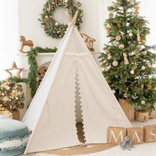 For Gift 160CM Large Canvas Kids Teepee Wood Tent Child In/Outdoor Play House