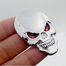 3D Metal Skull Red Eyes Silver