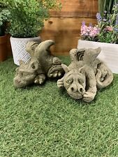 STONE GARDEN PAIR OF CUTE BABY DRAGON ORNAMENTS GOTHIC STATUES