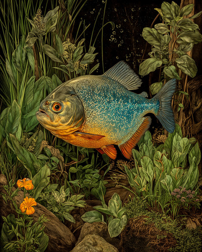 8x10 piranha fish bright - 8x10,
