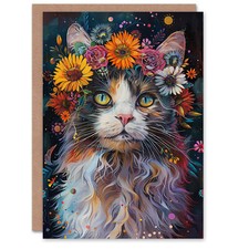 Birthday Card Ragdoll Cat Lover Colourful Flower Crown Greeting Card