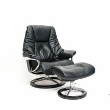Ekornes Stressless Armchair Live (L) with Stool Signature Black Leather Excellent!