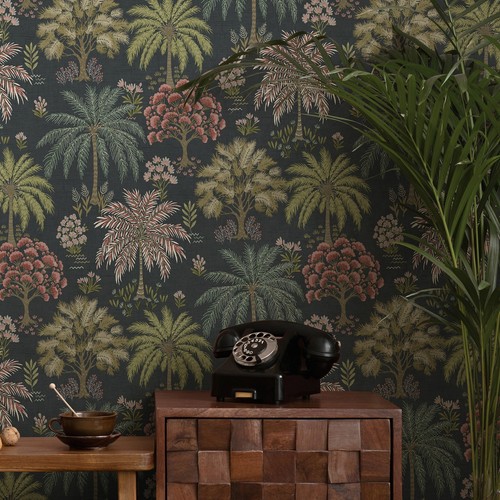 Navy floral wallpaper tropical - floral,