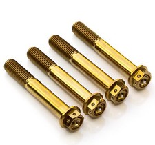 4x Gold Titanium Front Caliper Bolts 70mm Race Drilled for Yamaha YZF R1 2020-24