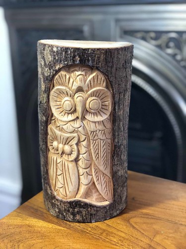 Owl woodcarving log ornament - owl,