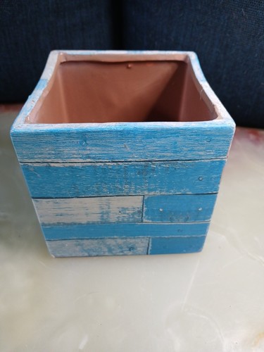 Square terracotta planter blue - square,