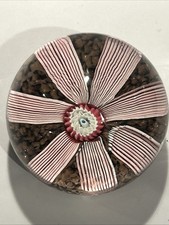 Vintage Murano Pastel Pink Gold Fleck Candy Cane Ribbon Millefiori Paperweight