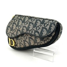 Christian Dior Saddle Pouch Purse Trotter Canvas Navy Authentic 0443