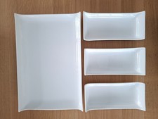 BOXED SET OF 4 FINE WHITE PORCELAIN SERVING RECTANGULAR PLATTERS BY SILEA