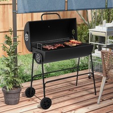 Oil Drum Charcoal BBQ Steel Grill Barbecue Heating Rack Portable Wheels Stand UK