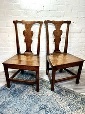 A Pair Of Antique 18th Century Oak Country House/ Hall / Side Chairs