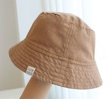 Boys Kids Children Cotton Travel Plain Khaki Brown UVA/UVB Bucket Sun Hat Cap 