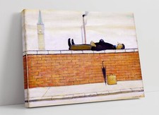 LS LOWRY, MAN LYING ON A WALL- FRAMED CANVAS WALL ARTWORK PICTURE PRINT